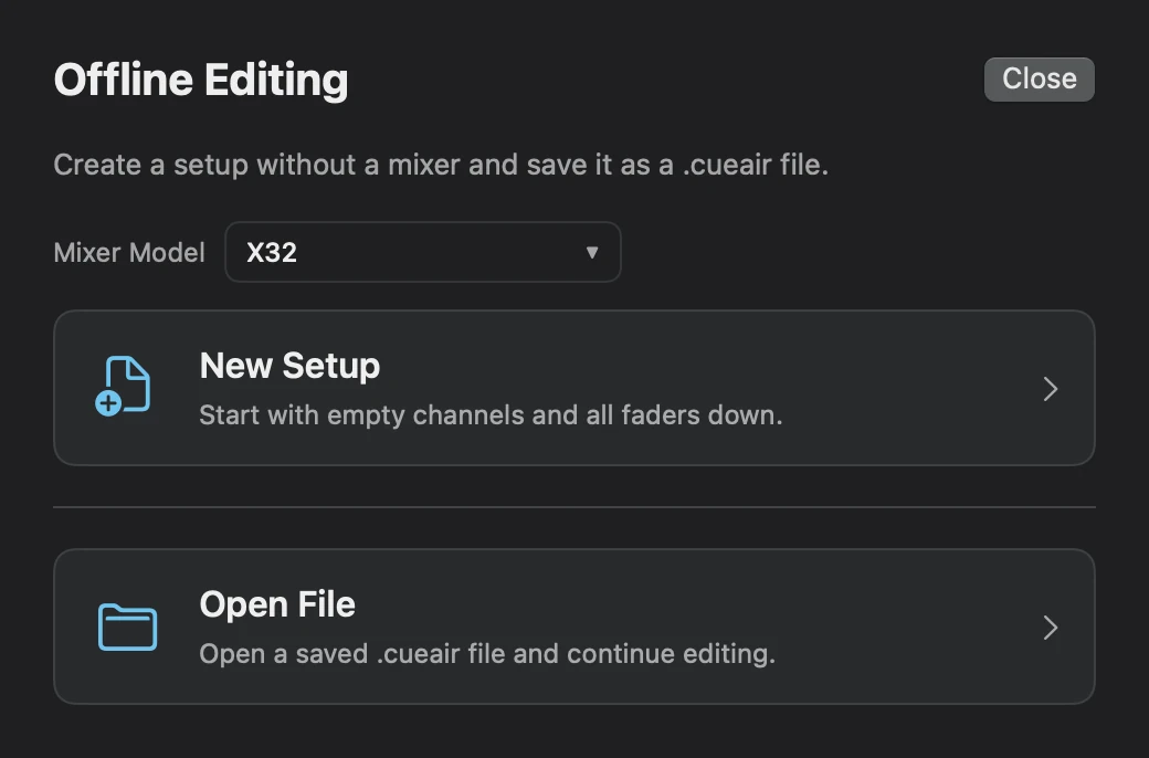 Offline editing: start new or open a file